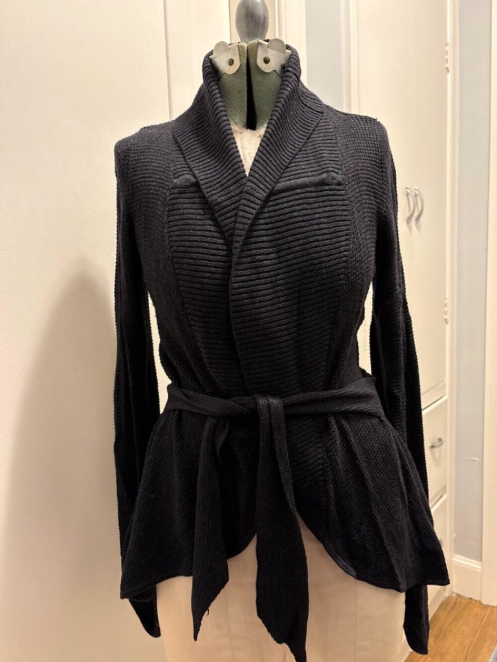 Vintage Lululemon Charcoal Grey Waffle Knit Belted Wrap Cardigan Sweater